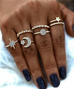 17KM Official Store Moon & Stars Boho Ring Set