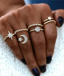 17KM Official Store Moon & Stars Boho Ring Set