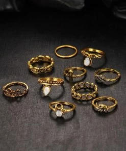 One Tribe Apparel Jewelry Moonstone Vintage Boho Ring Set