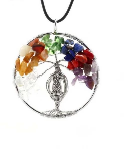 Ybollar Grandtime Store Multicolor 7 Chakra Quartz Necklace W/ Tree Of Life Owl Pendant Jewelry
