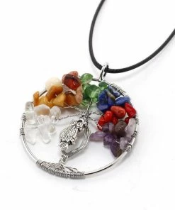 Ybollar Grandtime Store Multicolor 7 Chakra Quartz Necklace W/ Tree Of Life Owl Pendant Jewelry