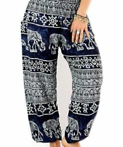 Napat Navy Blue Ancient Elephant Harem Pants