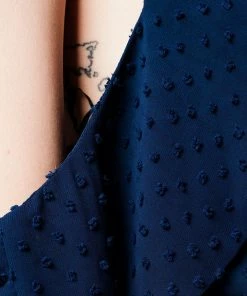 Q2 Boho Dresses Navy Plumeti Cold-Shoulder Lightweight Romper