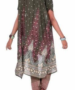 Napat Boho Tops Olive Green Peacock Kimono