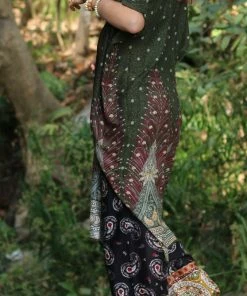 Napat Boho Tops Olive Green Peacock Kimono