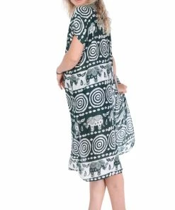 Napat Boho Tops Olive Tribal Elephant Kimono