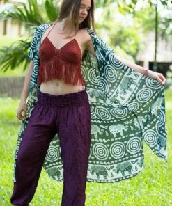 Napat Boho Tops Olive Tribal Elephant Kimono