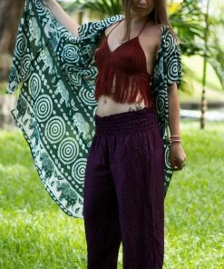 Napat Boho Tops Olive Tribal Elephant Kimono