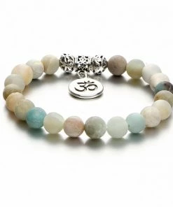 17KM Official Store Jewelry Om Charm Wrap Bracelet With Natural Stone Beads