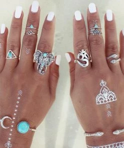 One Tribe Apparel Om & Elephant Boho Ring Set