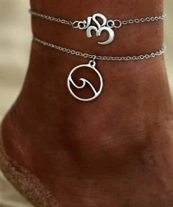17KM Official Store Jewelry Om & Wave Bohemian Beach Anklet In Silver