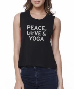 TSF Design Peace Love Yoga Crop Top Yoga Work Out Tank Top Cute Yoga T-shirt Boho Tops