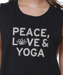 TSF Design Peace Love Yoga Crop Top Yoga Work Out Tank Top Cute Yoga T-shirt Boho Tops