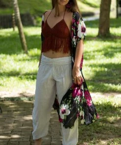 Napat Pink & Black Floral Kimono