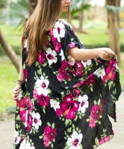 Napat Pink & Black Floral Kimono