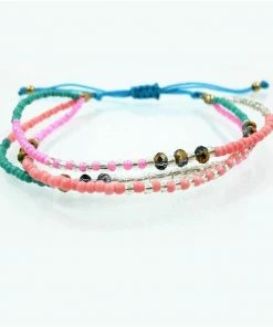 AMIU Handmade Store Pink & Blue Crystal Glass Beads Friendship Bracelet