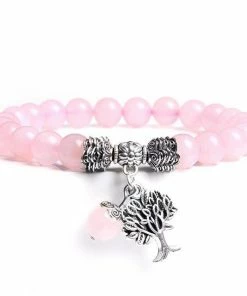 VinswetJewelry Store Pink Lapis Lazuli Mala Meditation Bracelet W/tree Of Life