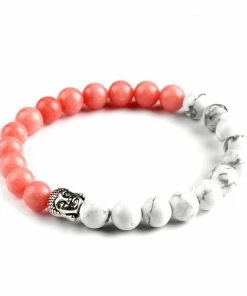 One Tribe Apparel Pink & White Buddha Bracelet Jewelry