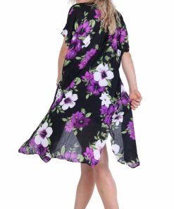 Napat Boho Tops Purple & Black Floral Kimono