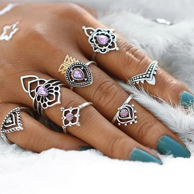 One Tribe Apparel Jewelry Purple Gemstone Goddess Ring Set 3 One Tribe Apparel Jewelry Purple Gemstone Goddess Ring Set