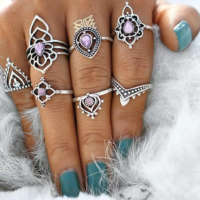 One Tribe Apparel Jewelry Purple Gemstone Goddess Ring Set 4 One Tribe Apparel Jewelry Purple Gemstone Goddess Ring Set