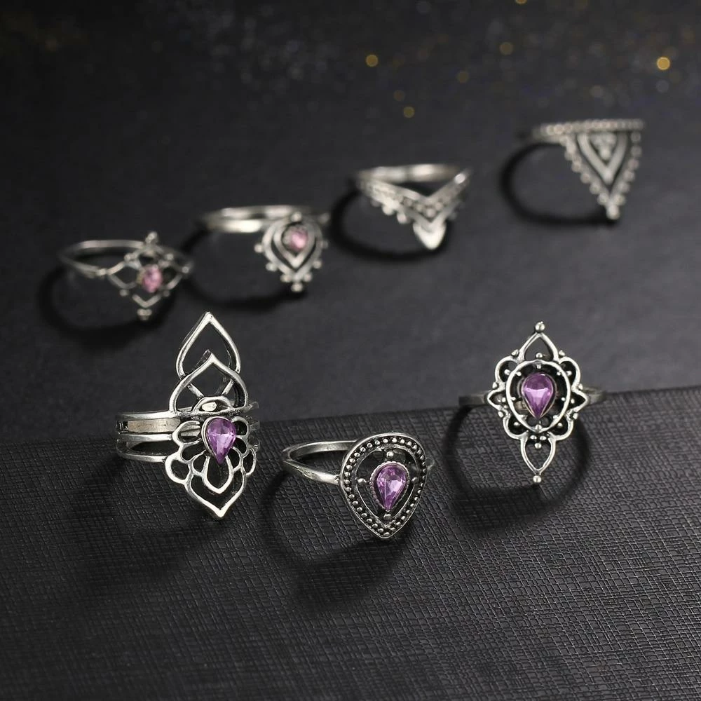 One Tribe Apparel Jewelry Purple Gemstone Goddess Ring Set 6 One Tribe Apparel Jewelry Purple Gemstone Goddess Ring Set