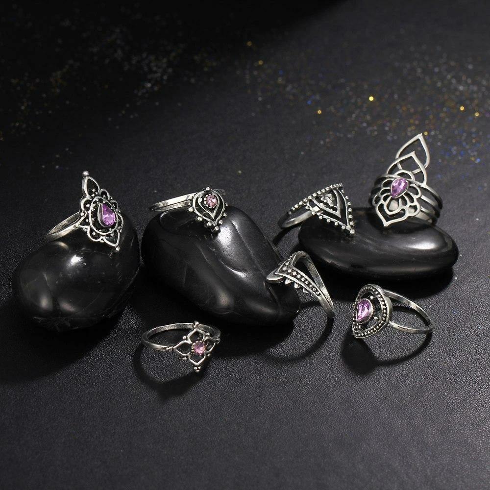 One Tribe Apparel Jewelry Purple Gemstone Goddess Ring Set 8 One Tribe Apparel Jewelry Purple Gemstone Goddess Ring Set