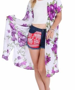 Napat Purple & White Floral Kimono Kimonos & Caftans