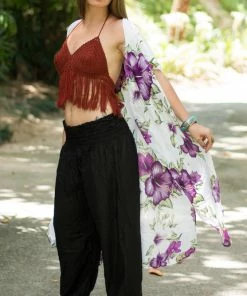 Napat Purple & White Floral Kimono Kimonos & Caftans