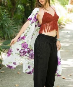 Napat Purple & White Floral Kimono Kimonos & Caftans