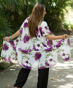 Napat Purple & White Floral Kimono Kimonos & Caftans
