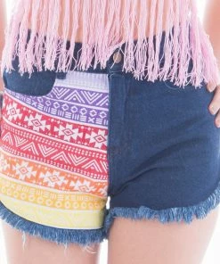 Offbeat Pants Rainbow Aztec Denim Shorts