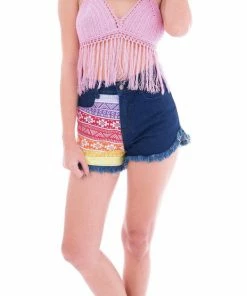 Offbeat Pants Rainbow Aztec Denim Shorts
