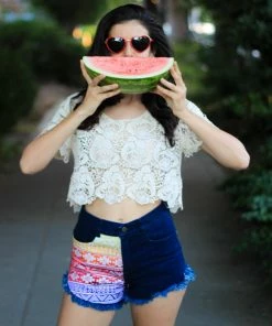 Offbeat Pants Rainbow Aztec Denim Shorts