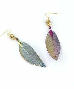 Christy Jean Boutique Jewelry Rainbow Leaf Earrings With Sterling Silver French Wires