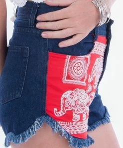 Offbeat Pants Red Elephant Denim Shorts