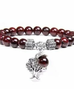 VinswetJewelry Store Red Maroon Beaded Mala Bracelet W/ Tree Of Life