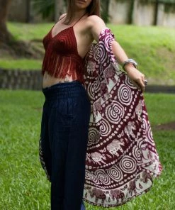 Napat Red Tribal Elephant Kimono Boho Tops