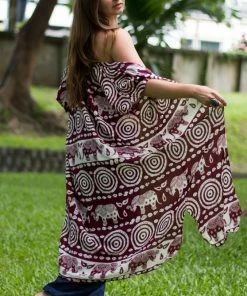 Napat Red Tribal Elephant Kimono Boho Tops