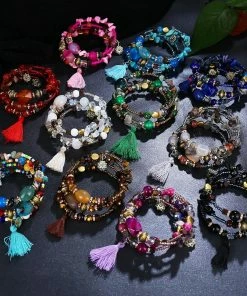 17KM Official Store Resin Stone Wrap Bracelet With Tassel And Beads Jewelry