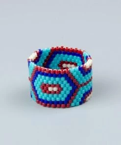 ArtiLady Jewelry (Stylish Designer Brand) Resizeable Beaded Boho Ring W/Geometric Design