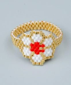 ArtiLady Jewelry (Stylish Designer Brand) Resizeable Beaded Boho Ring W/Geometric Design