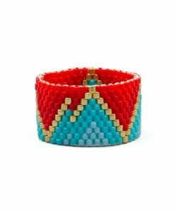 ArtiLady Jewelry (Stylish Designer Brand) Resizeable Beaded Boho Ring W/Geometric Design