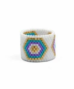 ArtiLady Jewelry (Stylish Designer Brand) Resizeable Beaded Boho Ring W/Geometric Design
