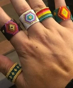 ArtiLady Jewelry (Stylish Designer Brand) Resizeable Beaded Boho Ring W/Geometric Design