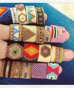 ArtiLady Jewelry (Stylish Designer Brand) Resizeable Beaded Boho Ring W/Geometric Design