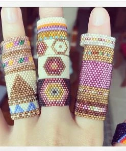 ArtiLady Jewelry (Stylish Designer Brand) Resizeable Beaded Boho Ring W/Geometric Design