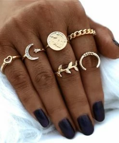 17KM Official Store Jewelry Retro Annilos Flower Child Ring Set