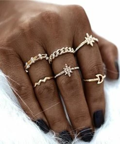 17KM Official Store Jewelry Retro Annilos Flower Child Ring Set