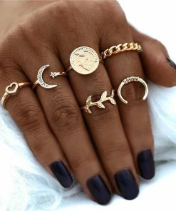 17KM Official Store Jewelry Retro Annilos Flower Child Ring Set